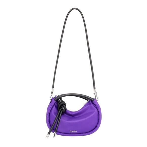 GANNI Knot Purse OS Purple Tech Fabric Mini Bag Removable Strap Baguette Style - Picture 1 of 11